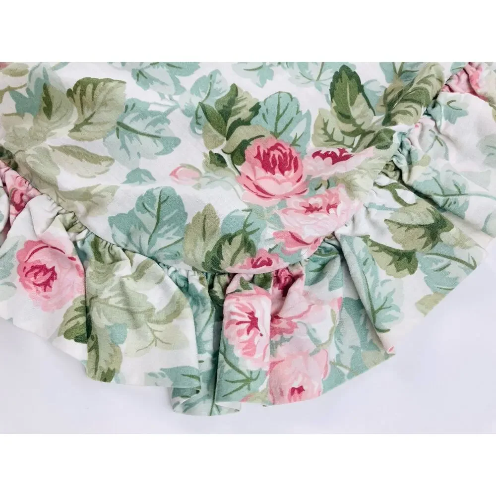 Vntge Laura Ashley KING Cottage Rose Set 2 Ruffled Pillow Shams Green Pink Cases